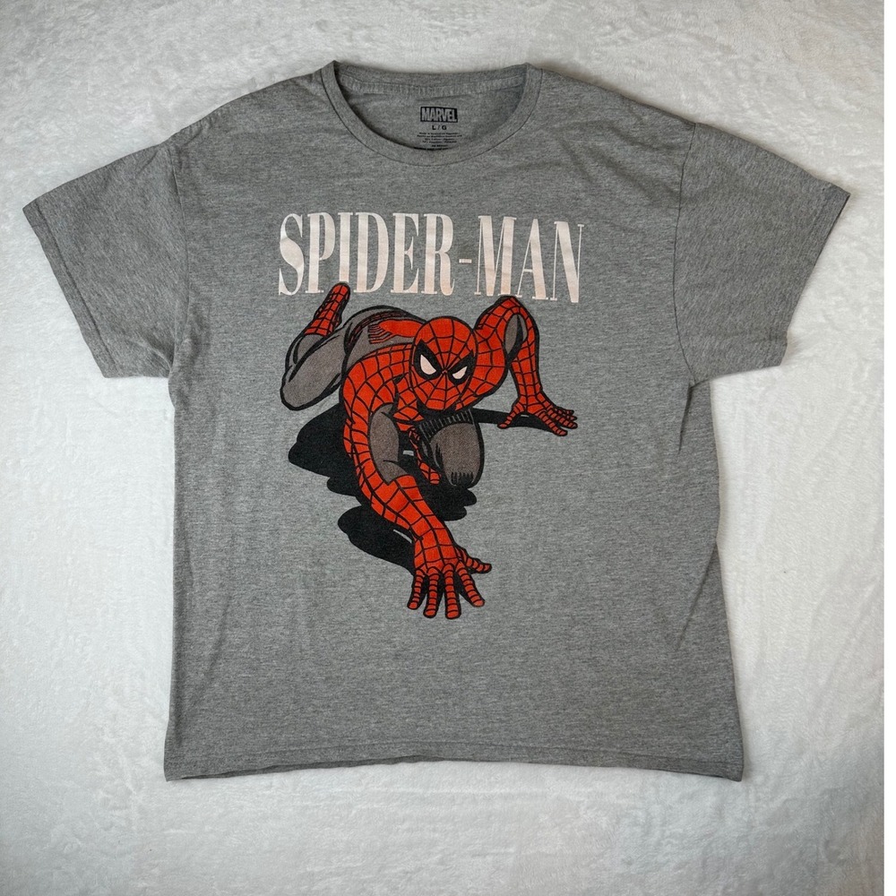 Marvel Spider-Man Graphic T-Shirt Mens Large Gray Short Sleeve Crewneck Tee